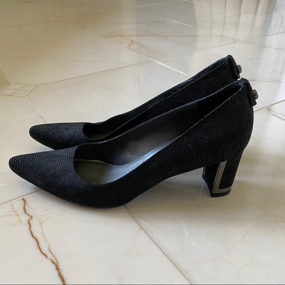 Black Sparkle Stuart Weitzman Pointed Toe Heels - Picture 1 of 5